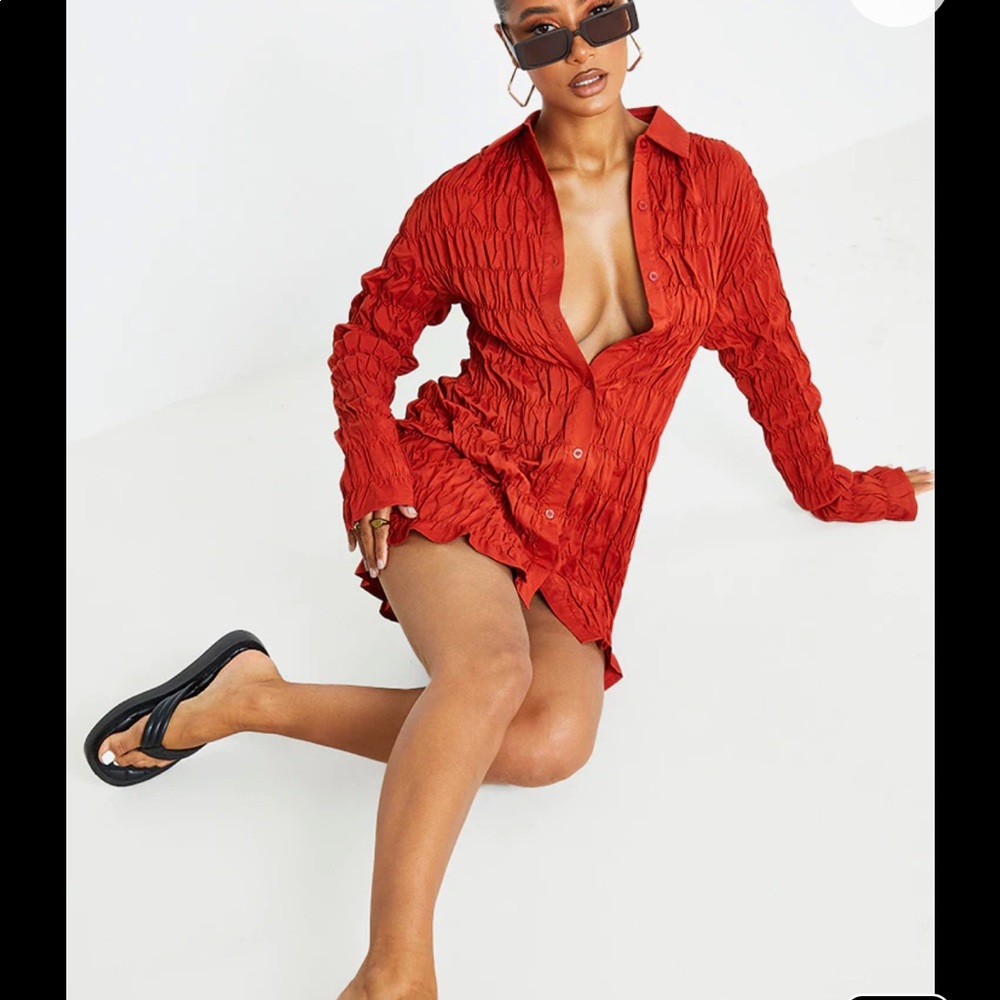 Ruched Button Down Short Dress